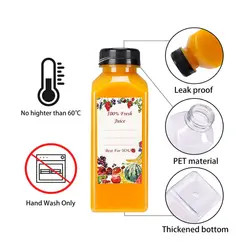 2Oz 4Oz 8Oz 12Oz 16Oz 24Oz Kare Boş Plastik Meyve Şişesi Özel Logo PET İçecek Şişesi Kapalı