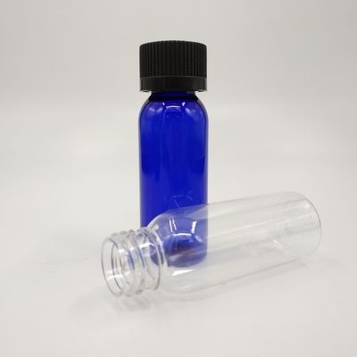 1 oz Kobalt Mavi Plastik Boston Yuvarlak Şişeler Siyah Dibli Kapaklı