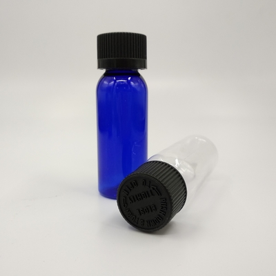1 oz Kobalt Mavi Plastik Boston Yuvarlak Şişeler Siyah Dibli Kapaklı