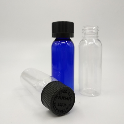1 oz Kobalt Mavi Plastik Boston Yuvarlak Şişeler Siyah Dibli Kapaklı