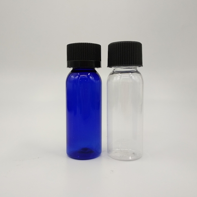 1 oz Kobalt Mavi Plastik Boston Yuvarlak Şişeler Siyah Dibli Kapaklı