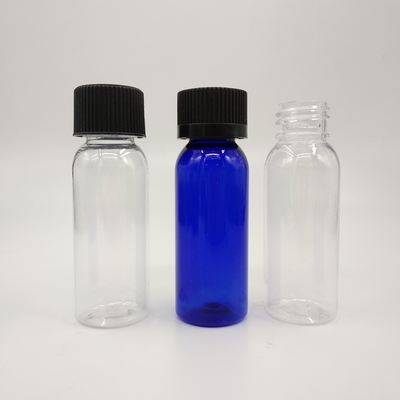 1 oz Kobalt Mavi Plastik Boston Yuvarlak Şişeler Siyah Dibli Kapaklı