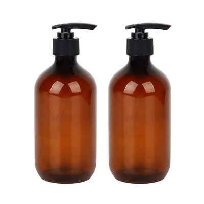 Şampuan pompası ile yeniden doldurulabilir 16 oz boş kehribar 500 ml plastik PET losyon şişesi