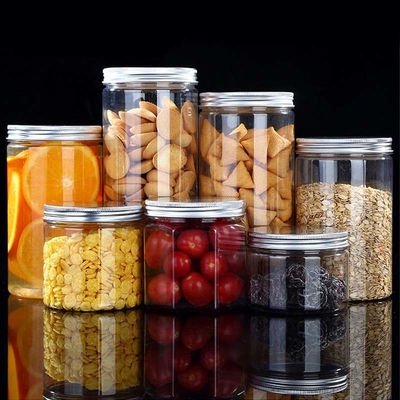 Özel 16oz 32oz 500ml 1000ml Açık Geniş Ağızlı PET Kavanoz Alüminyum Kapaklı Şeffaf Gıda Depolama Plastik Kaplar