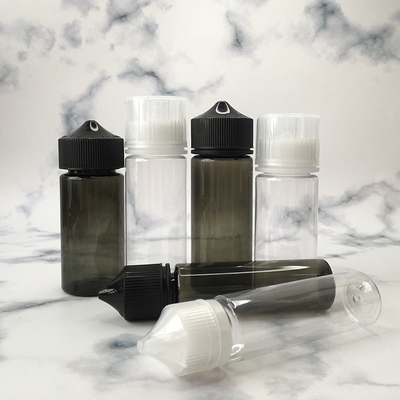 Şeffaf PET E sıvı şişesi Özel baskı Renkli vida kapağı Vaping suyu için mühürleme