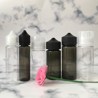 Şeffaf PET E sıvı şişesi Özel baskı Renkli vida kapağı Vaping suyu için mühürleme