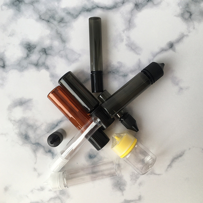 Şeffaf PET E sıvı şişesi Özel baskı Renkli vida kapağı Vaping suyu için mühürleme