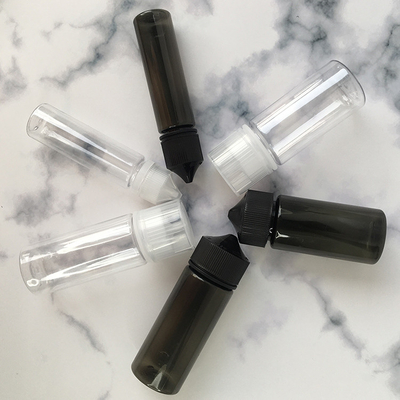 Şeffaf PET E sıvı şişesi Özel baskı Renkli vida kapağı Vaping suyu için mühürleme
