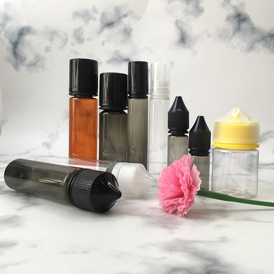Şeffaf PET E sıvı şişesi Özel baskı Renkli vida kapağı Vaping suyu için mühürleme