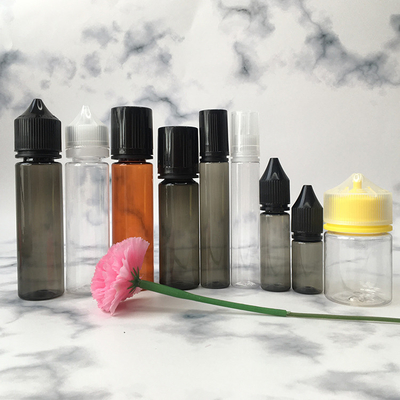 Şeffaf PET E sıvı şişesi Özel baskı Renkli vida kapağı Vaping suyu için mühürleme