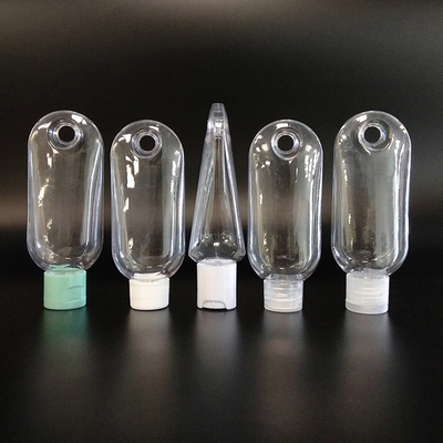 30ml, 50ml ve 60ml boyutlarında yakalı, açık plastik kozmetik şişeler
