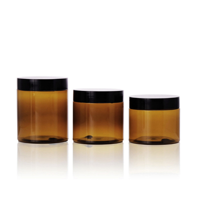 Gıda sınıfı özel boş geniş PET ambalajı 100g 150g 200g 8oz 4oz kozmetik açık beyaz siyah plastik kavanoz kapaklı