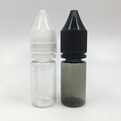 Güvenli E sıvı depolama için şeffaf çocuk geçirmez kapağı olan 10 ml PET şişeler