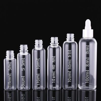 Çeşitli kapasitelerde 18mm Boyun Ölçüsü E-sıvı şişesi: 10ml, 15ml, 30ml, 40ml, 60ml, 80ml, 100ml, birçok endüstri için uygundur