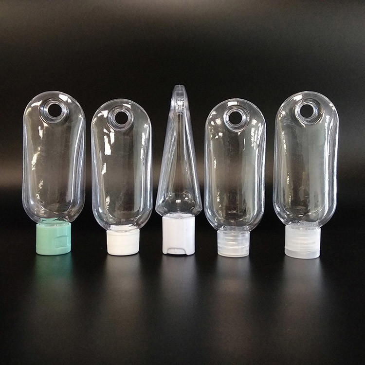 30ml, 50ml ve 60ml boyutlarında yakalı, açık plastik kozmetik şişeler
