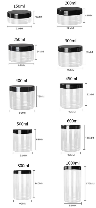 PET kavanozlar gıda kalitesi beyaz plastik 4oz 8oz 300ml 500ml yuvarlak şekil boş göz kremi yüz kremi kavanoz 16oz